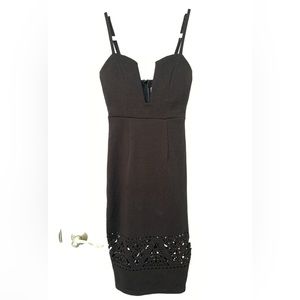 Black adjustable spaghetti strap plunging midi-dress, size XS